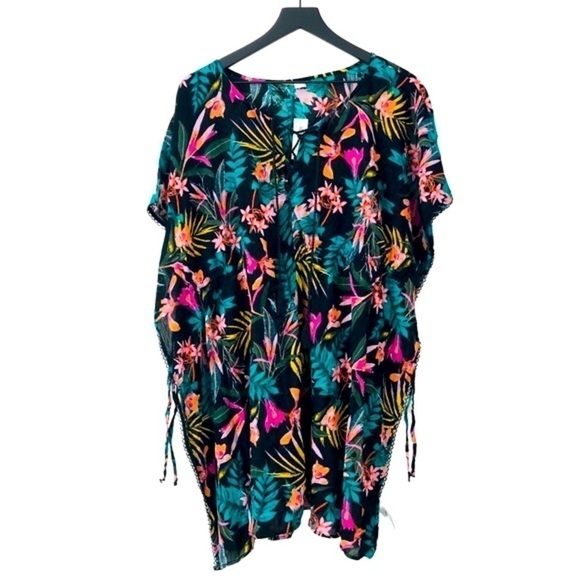 New! Kaftan Floral Tropical Kimono Bohemian Poncho Swim Coverup - Picture 1 of 12
